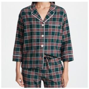 Sleepy Jones Marina Pajama Top Women’s XS Plaid Cotton Flannel 3/4 Sleeve Cozy